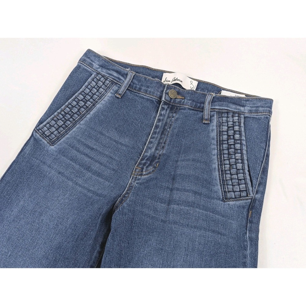 Sam Edelman Bay Flare Trouser Jeans Womans 28x32 Blue Basket Weave Pockets